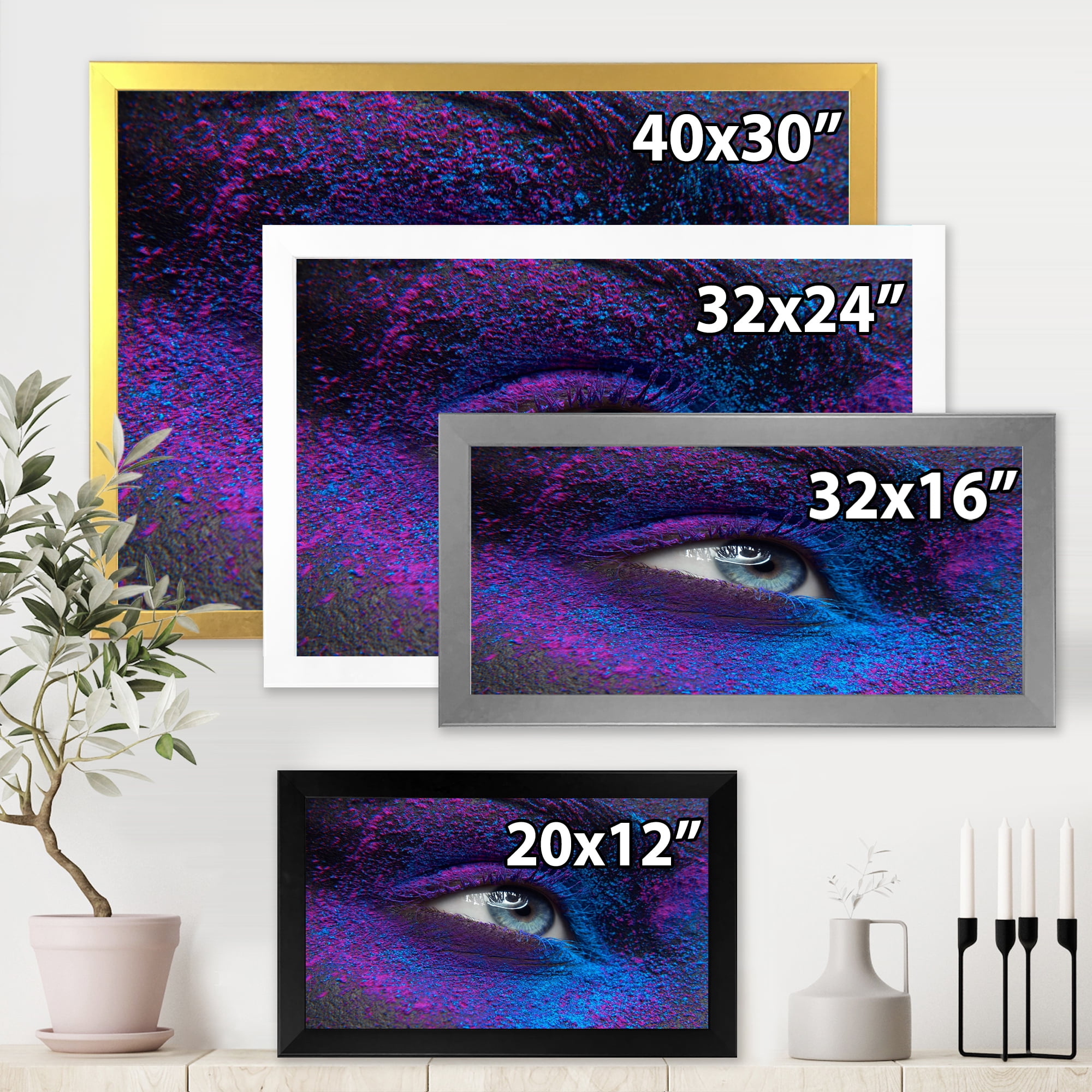 Designart 'Woman Eye With Dry Paint Dust Pigment On Face' Modern Framed Art Print