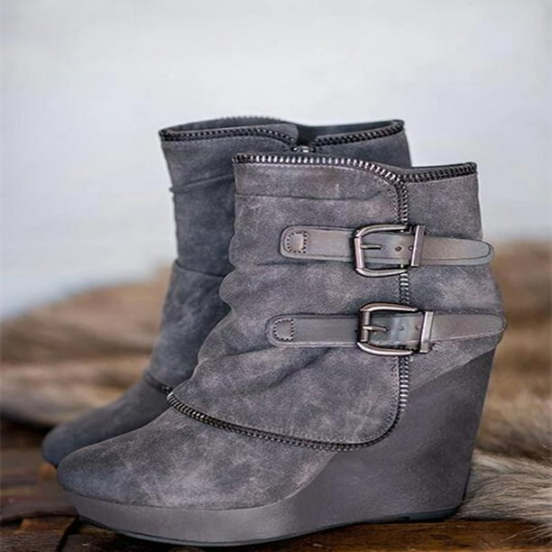 Zapatos casuales cómodos de estilo Clan con tacón inclinado y punta redonda para mujer, zapatos sólidos para exteriores Wmkox8yii sa2282
