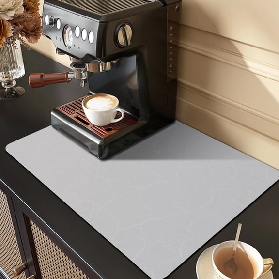 Coffee Bar Mat - Under Coffee Maker Pad, Tray Mats Under Cafe Machine, Rubber Absorbent Mat, Under Appliance Mats, Dish Drying Matt, 23"x15", Marble Gray