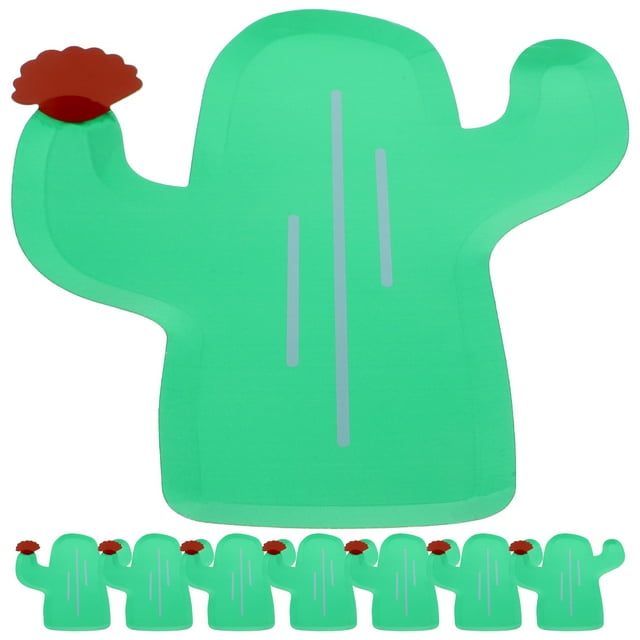 8 platos con forma de cactus, platos de papel tropicales, vajilla desechable estilo cactus hawaiano.