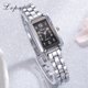 thumbnail image 3 of Ivpai Reloj femenino con esfera cuadrada de cuarzo y correa de aleación con pulsera de diamantes de imitación (negro plateado), 3 of 5