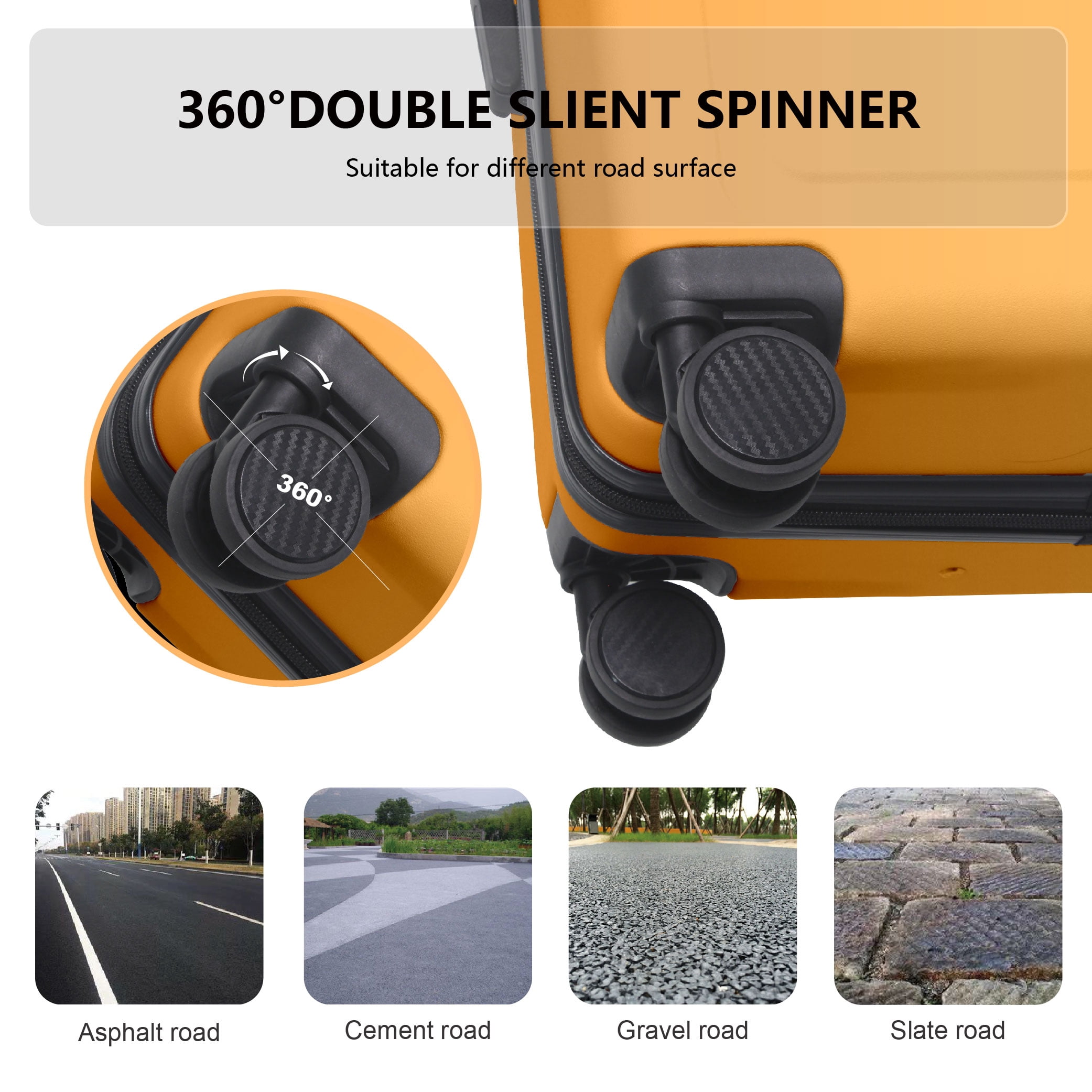 MAYEERTY 3-Piece ABS Luggage Set, Spinner Wheels, TSA Lock, Lightweight Suitcase, Tulip Yellow