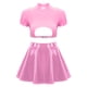 thumbnail image 4 of Conjunto de lencería de charol brillante para mujer, ropa de discoteca, Top corto con cremallera en la espalda recortada y falda acampanada de corte A, traje de fiesta Rave, 4 of 5
