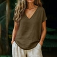 thumbnail image 5 of Linen T Shirts For Women Summer Blouses For Women Linen Clothing For Women Loose Fit Tee Shirt Women V Neck Flowy Tops For Women Peasant Blouse Womens Summer Tops Summer Linen Tops Coffee L, 5 of 8