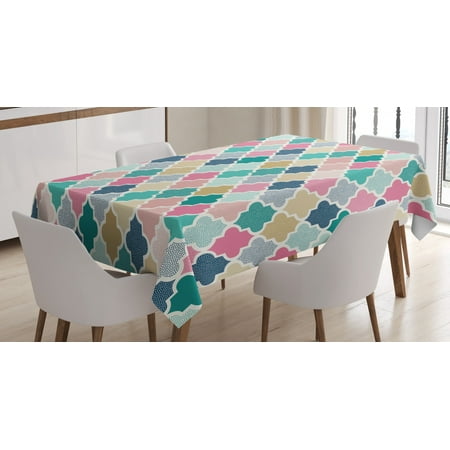 

Geometric Tablecloth Classical Moroccan Tiles with Dots in Playful Colors Eastern Art Modern Display Rectangular Table Cover for Dining Room Kitchen 60 X 84 Inches Multicolor by Ambesonne