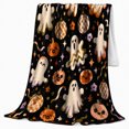 thumbnail image 2 of Retro Halloween Ghost Pumpkin Disco Pattern, Festive Halloween Scene, Warm Flannel Blanket for Living Room and Family Room, Art Lovers Halloween Gift, Festive Home Decor, 2 of 9