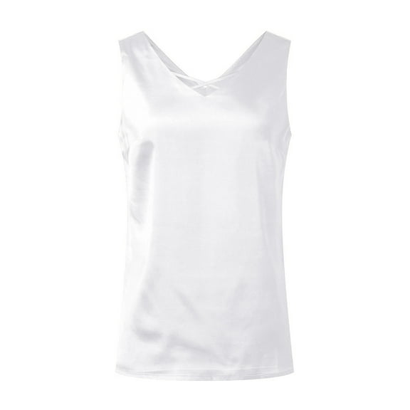 YUEJUIR Womens Tops Tank for Women V Neck Silk Summer Satin Sleeveless Blouse Basic Camisole Shirts Womens Tank Tops Loose Fit Tank (White,XXL)