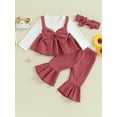 thumbnail image 2 of Infant Baby Girls Fall Outfits Plaid Bowknot Crew Neck Long Sleeve Tops Long Flare Pants Headband Set, 2 of 8