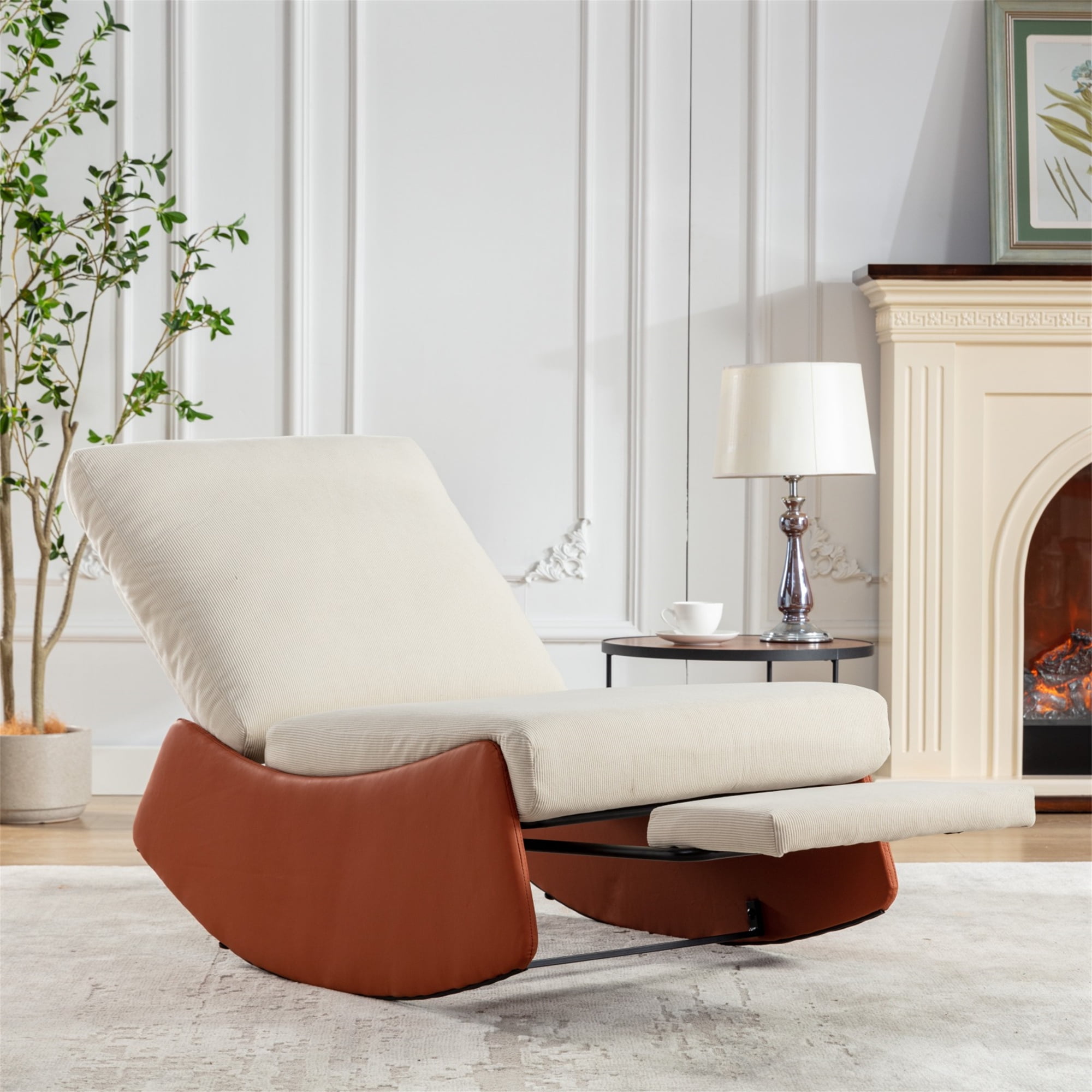 Aukfa Nursery Rocking Chair Comfy Glider Accent Chair w/ Adjustable Backrest for Home Office, Orange