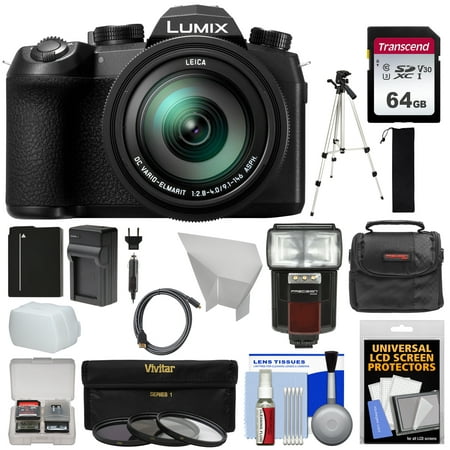 Panasonic Lumix DC-FZ1000 II 4K QFHD Wi-Fi Digital Camera with 64GB Card + Battery + Charger + Flash + Case + Tripod +