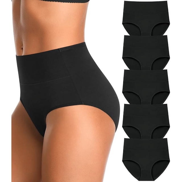 Zhuge 5 Piezas de Bragas para Mujer Algodón Cintura Alta. Suaves, Transpirables y Elásticas, Cobertura Total, Color Negro, Talla M