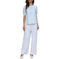 thumbnail image 2 of INSPIRE CHIC Summer Tops for Women's Puff Short Sleeve Crew Neck Hollow Out Shirts Loose Tunic Tops XS Light Blue, 2 of 6