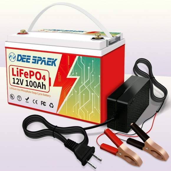 DEESPAEK LiFePO4 Battery 12V 100Ah Lithium Batteries with 100A BMS, Grade A LiFePO4 Cells, Over 4000+ Deep Cycle, Rechargeable Lithium Iron Phosphate Batterien