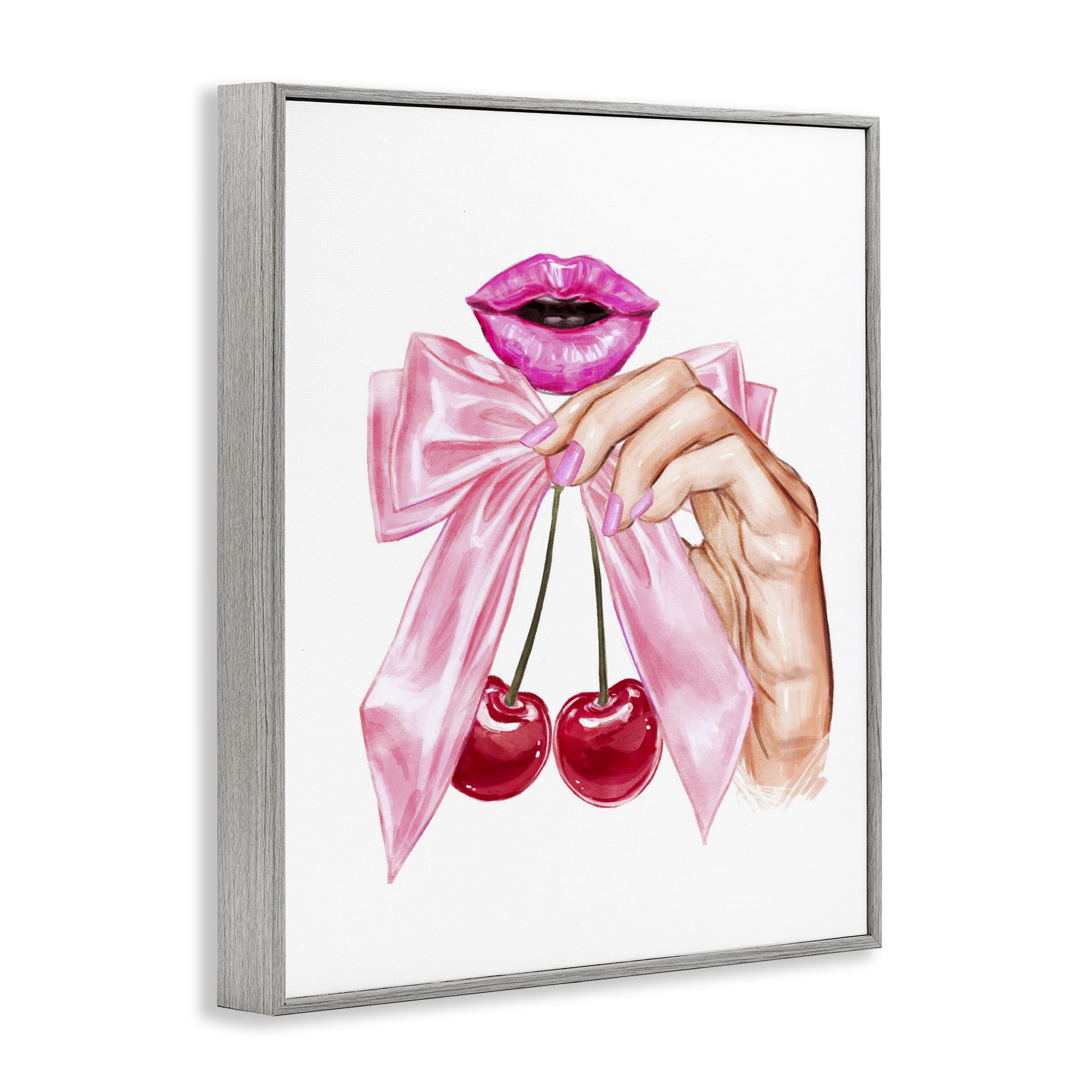 Stupell Industries Lips & Feminine Cherries Gray Framed Giclee Art, design by Ziwei Li