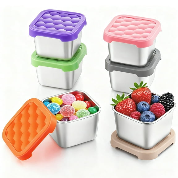 Vesteel 6-Pack Stainless Steel Snack Containers for Kids, 6oz Leak Proof Toddler Snack Containers with Silicone Lids, Stackable Metal Toddler Lunch Box for Daycare, School and Travel