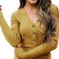 thumbnail image 3 of SAYDY Button Down Knit Sweater V Neck Long Sleeve Knit Bottom Shirt for Home Shopping Dating 0601M, 3 of 5