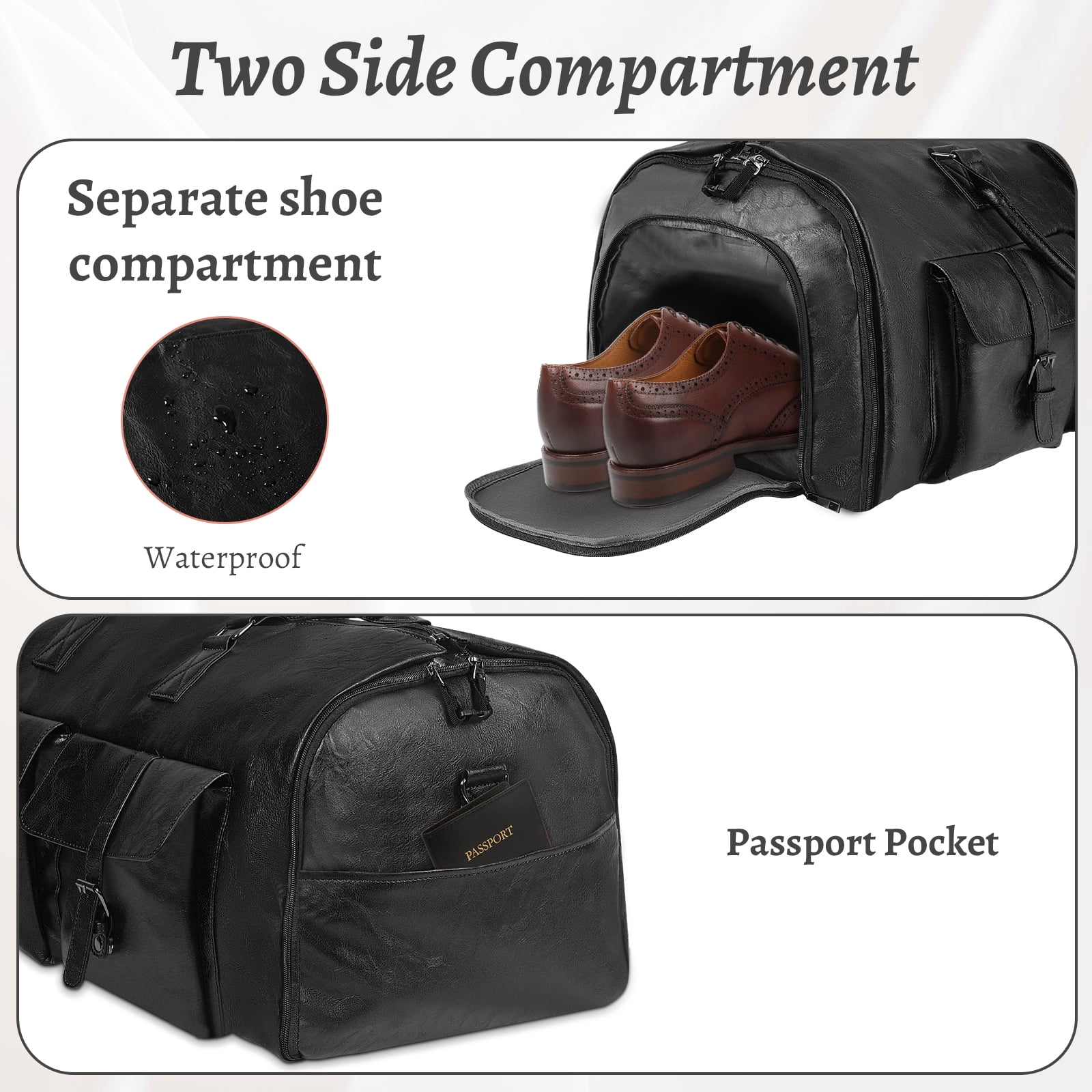 Convertible Travel Garment Bag, Overnight Waterproof Leather Carry-on Duffel Bag for Men Women 2 in1 Hanging Business Suitcase