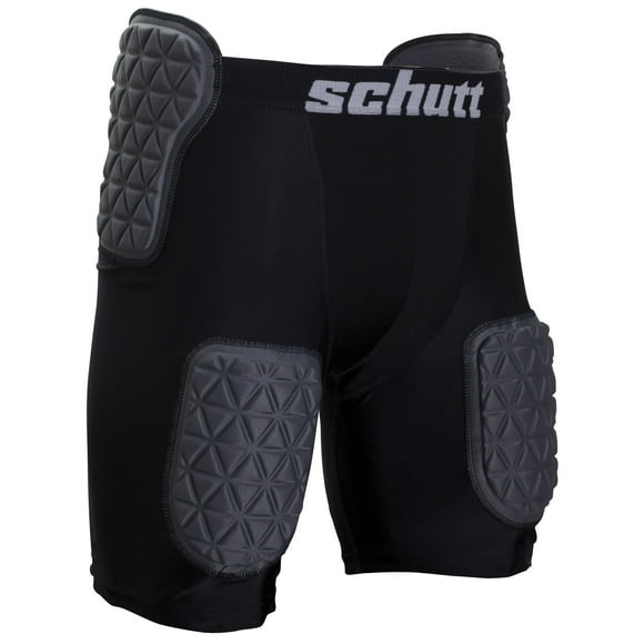 Schutt ProTech Tri All-in-One Football Girdle Padded Compression Shorts with Integrated Hip, Tailbone and Thigh Pads, Youth, Charcoal/Black, Large