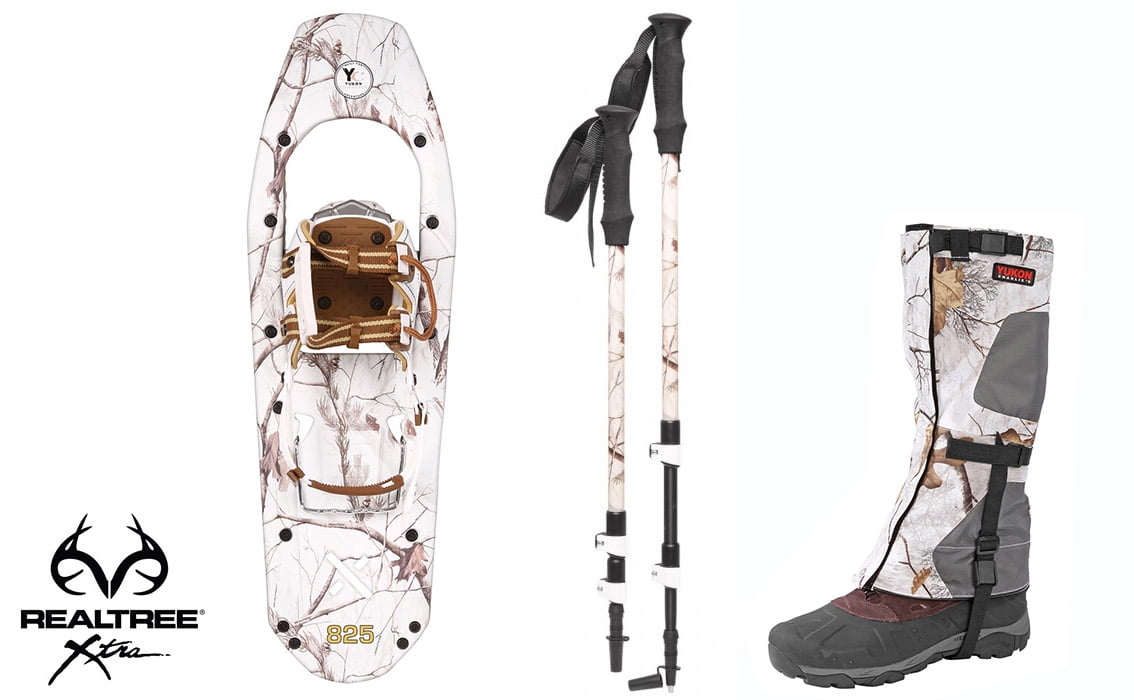 Yukon Charlie's Molded Snowshoes(up to 200lbs) Snow Camo w poles & L XL gaiters by Yukon Charlie's