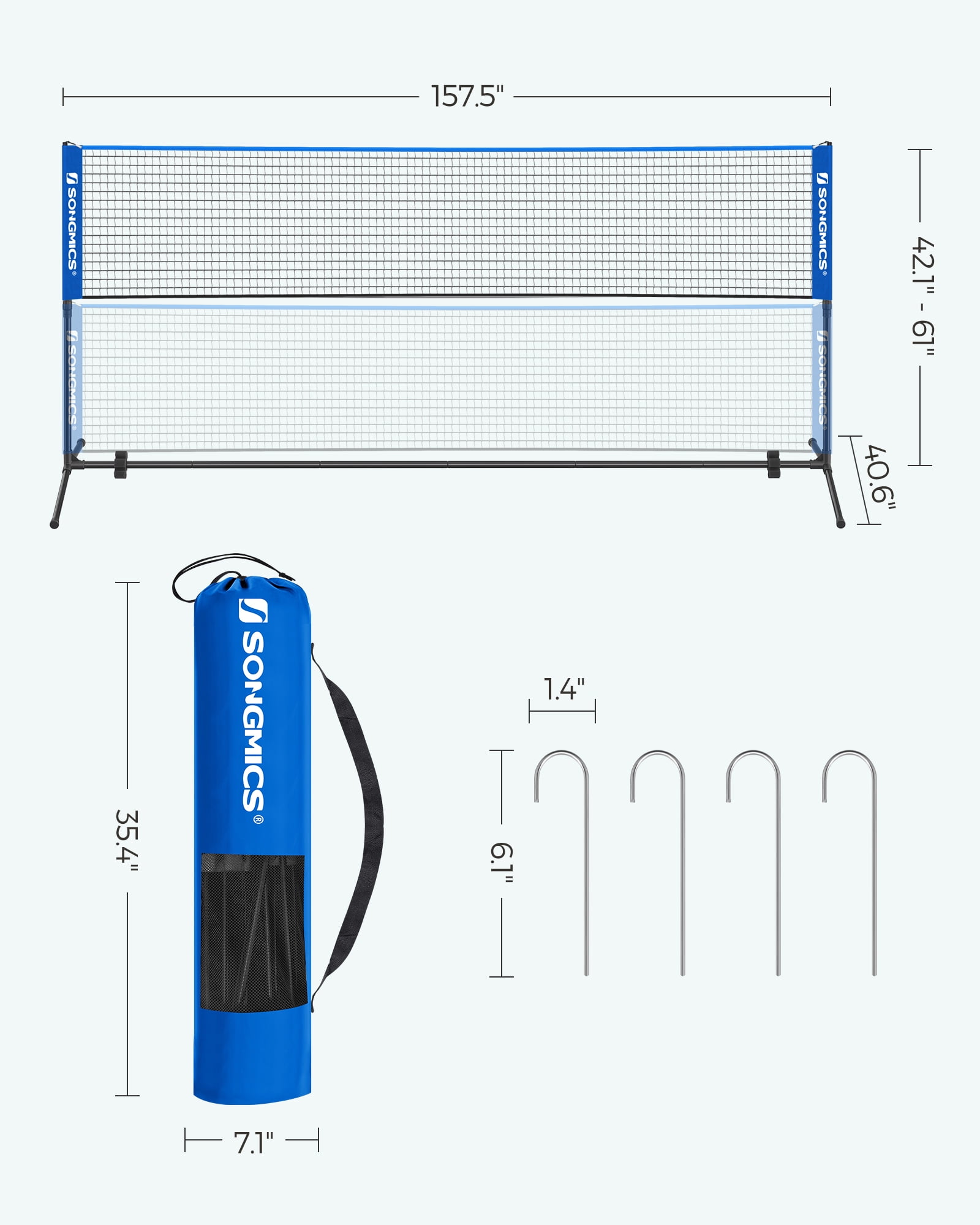 Badminton Net Set Portable Sports Set for Badminton Tennis Kids Volleyball Pickleball Easy Setup Nylon Net with Poles for Indoor Outdoor Court,13FT