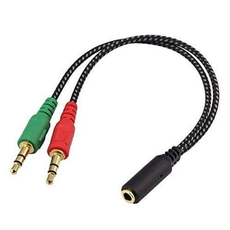Headset Splitter Cable, Gold-Plated & Braided Y Splitter Audio Cable Separate Microphone Headphone Port Gaming Headset Splitter PC Earphone Adapter VoIP Phone (Best Voip Program For Gaming)