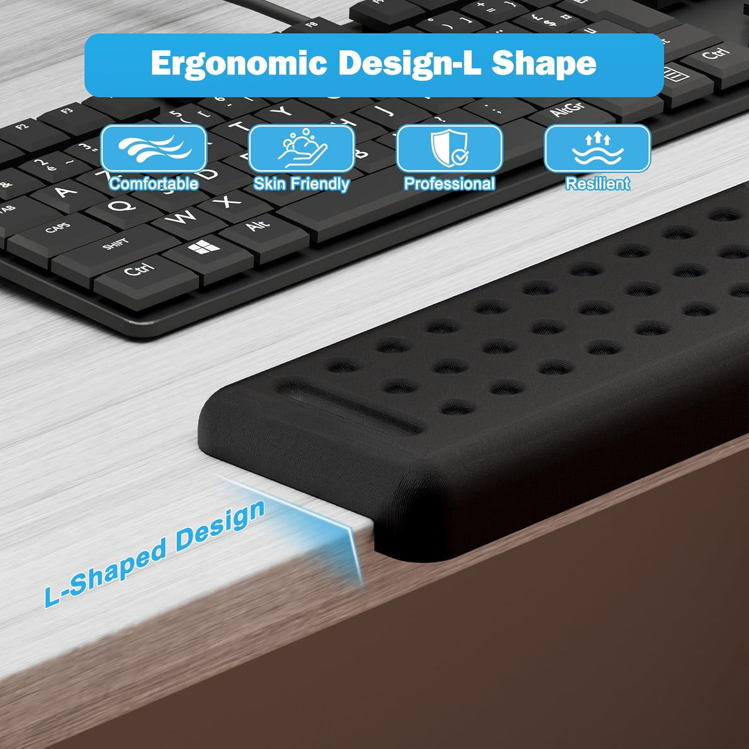 L-Shaped Desk Elbow Pads for Desk, Black Memory Foam Arm Rest for Desk with Non-Slip Base, Ergonomic Desk Edge Cushion, Wrist Rest for Computer Keyboard, Typing, Office, Home (2 Piece)