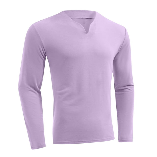 Birdeem Mens Fashion Casual Pullover Solid Color Splice Long Sleeve V-Neck Blouses