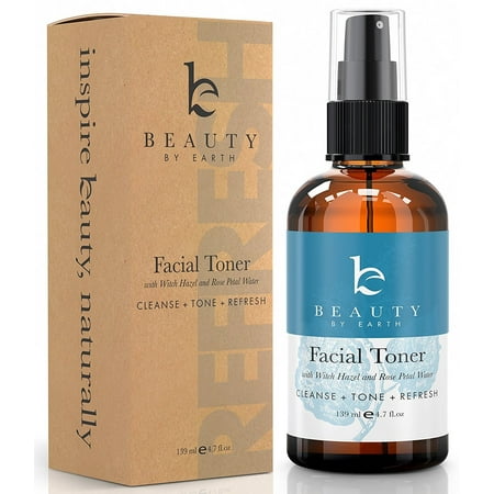 Beauty By Earth Facial Toner; Organic and Natural Witch Hazel Rose Water Astringent; Best Hydrating and Clarifying Face Spray for Daily Use; No Alcohol or Oil; Skin Cleansing for Men and