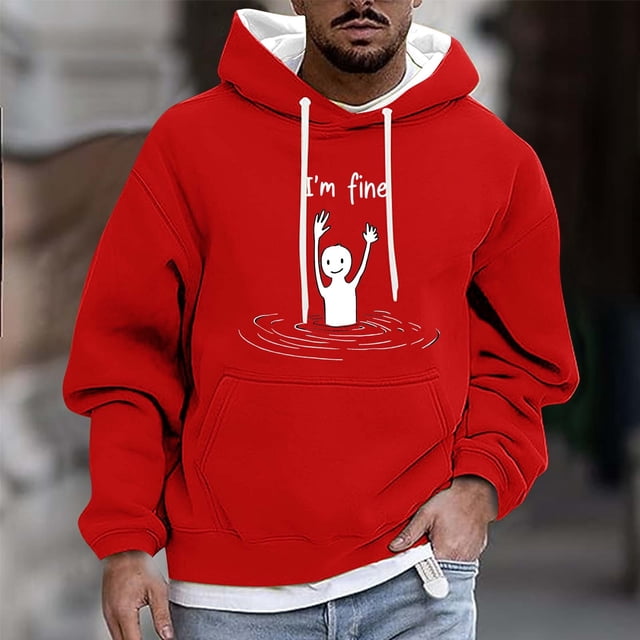 Dolkfu Sudadera de invierno para hombre con capucha, sudadera casual con estampado y bolsillo tipo canguro, camiseta de estilo callejero para hombre. M