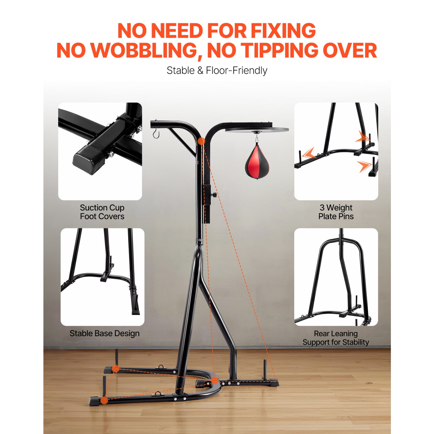 KFFKFF Dual-Function Punch Bag Stand, Robust Steel Exercise Gear, Modifiable Elevation for Boxing Bag and Speed Bag Stand, Independent Sandbag Rack, Can Support Up to 140 lbs