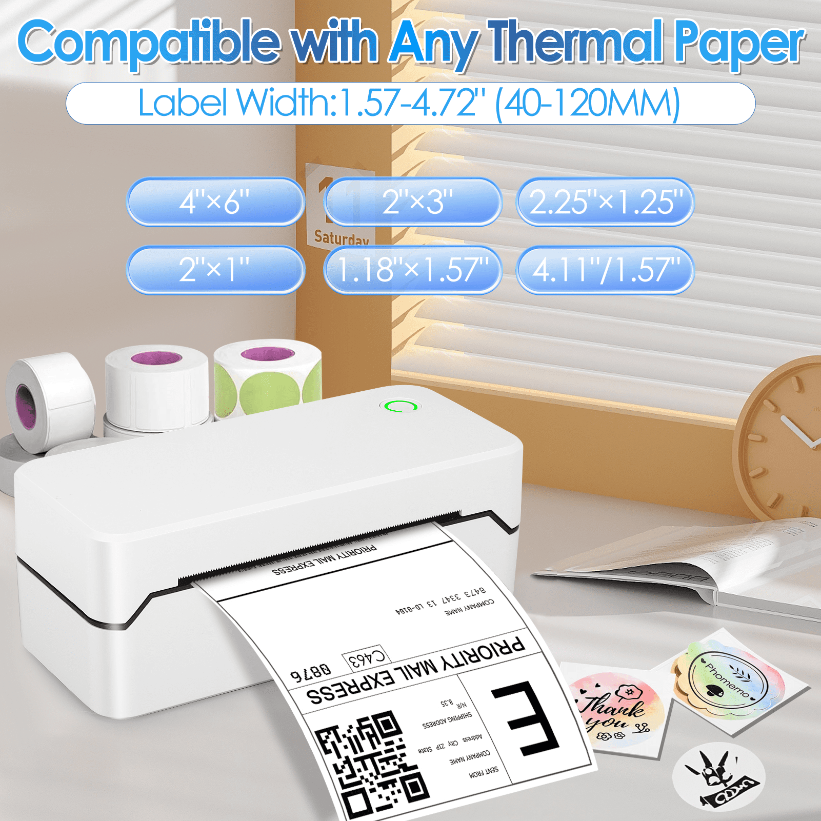Bluetooth Thermal Shipping Label Printer, Wireless 4x6 Label Printer for Shipping Package and Small Business, Compatible with Android iOS Windows Mac, High Speed Labels Maker Printer