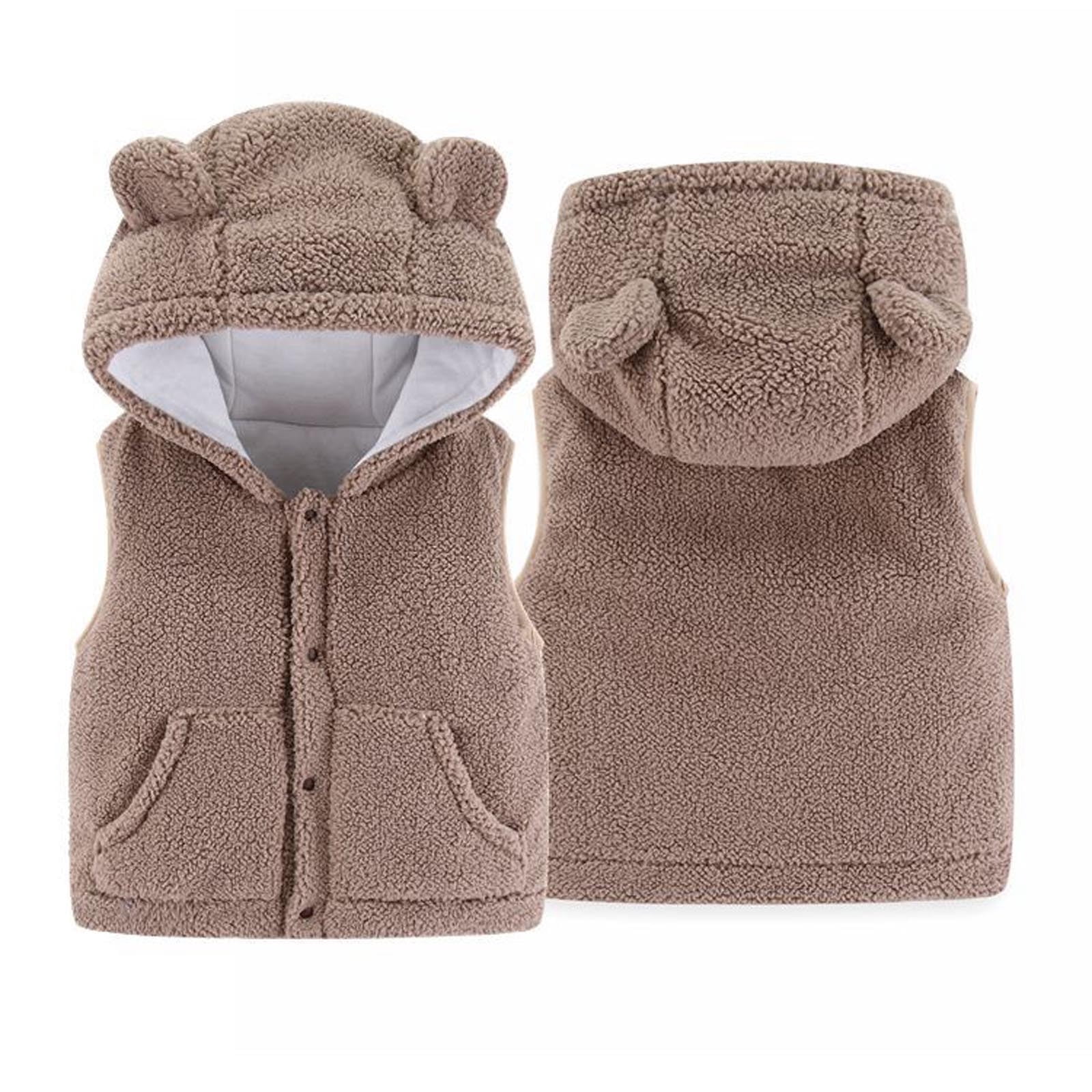 Gilet Sans Manches Polaire Bébé Fille – Chaud, Bouton-pression, Poches – Beige/Rose – 1 à 7 Ans