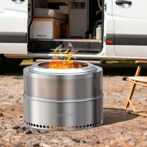 Large Stainless Steel Smokeless Fire Pit Wood Burning Stove Outdoor Camping Patio Picnic, 20inch