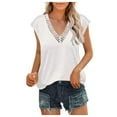 thumbnail image 2 of Summer Saving Wycnly Womens Tops Solid Short Sleeve V-Neck Tee Shirts Summer Lace Trim Breathable Soft Loose Workout Tops Blouses White M Clothes, 2 of 6