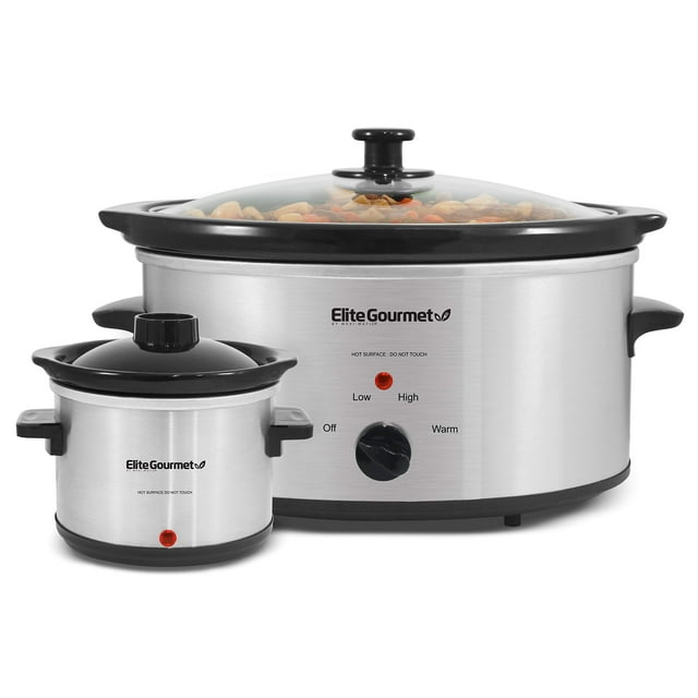 Elite Gourmet MST-500D Olla de cocción lenta eléctrica, incluye cazo de 0,75 cuartos con temperatura ajustable, platos principales, salsas, guisos y salsas, tapa de vidrio y vasija aptas para lavavaji