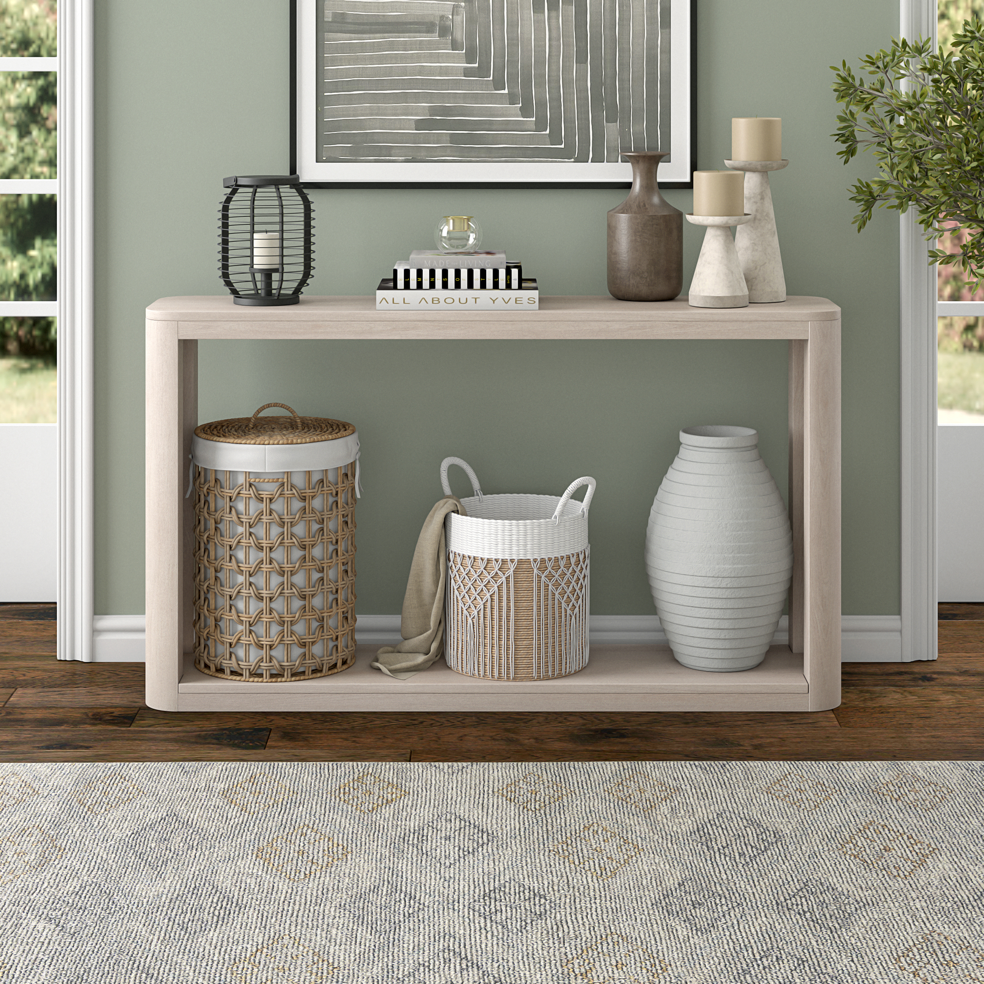 Evelyn&Zoe Modern/Contemporary 52" Wide Alder White Console Table