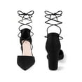 thumbnail image 5 of BLISSFUL STEP Pointy Toe Lace Up Chunky Heeled Sandal Dress Pumps for Women Black 6, 5 of 6