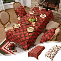 Yhmxh Red Green Checkered Rectangle Table Cloth for Dining Tables, Reusable Tartan Plaid Tablecloths Christmas Tabletop Decor Gingham Buffalo Check Table Cover for Holiday, Kitchen, Picnic 55x95Inch