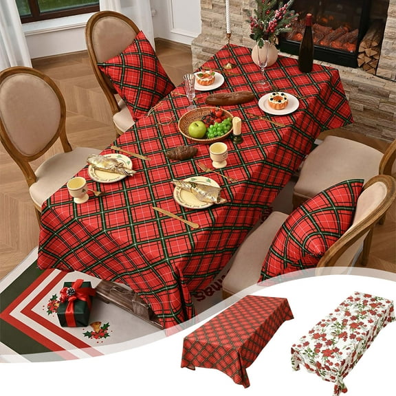 Yhmxh Red Green Checkered Rectangle Table Cloth for Dining Tables, Reusable Tartan Plaid Tablecloths Christmas Tabletop Decor Gingham Buffalo Check Table Cover for Holiday, Kitchen, Picnic 55x95Inch