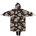 thumbnail image 2 of Oversized Wearable Blanket Hoodie,Black Highland Cow Flower Gnome Pattern Sherpa Blanket Hoodie with Super Pockets,Super Warm Fuzzy Pullover for Women & Men, 2 of 6