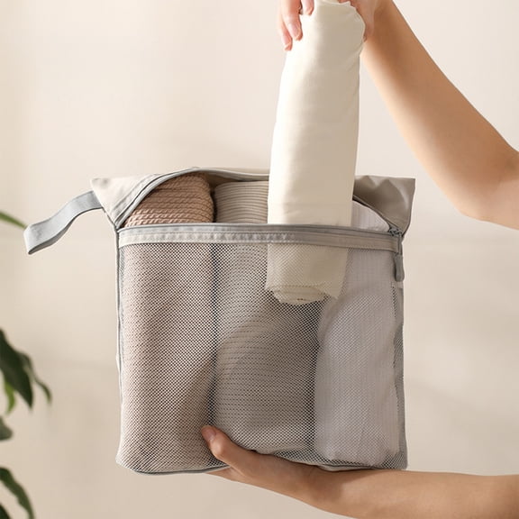 EGYMEN Travel Toiletries Organizer, Portable Luggage Storage Bag for Underwear, Compact Mesh Travel Bag with Zipper for Socks and Accessories(Gray)