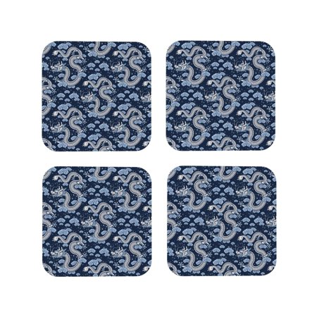 

Fuzoiu Dragons Print Leather Coasters Set Drink Coasters Set of 4 for Tabletop Protection Durable PVC Coasters Home Décor and Housewarming Gift-Square