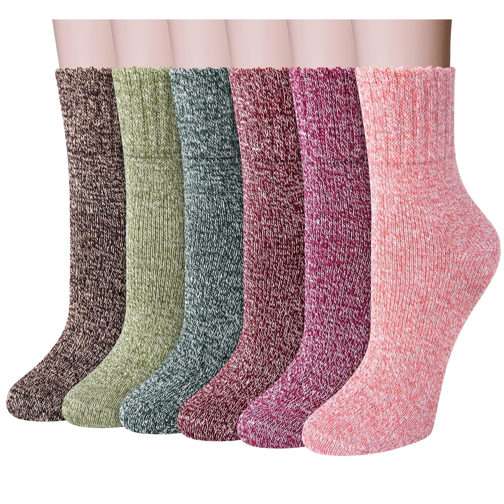 Loritta 6 Pairs Wool Socks for Women, Warm Winter Crew Boot Socks Size 5-9