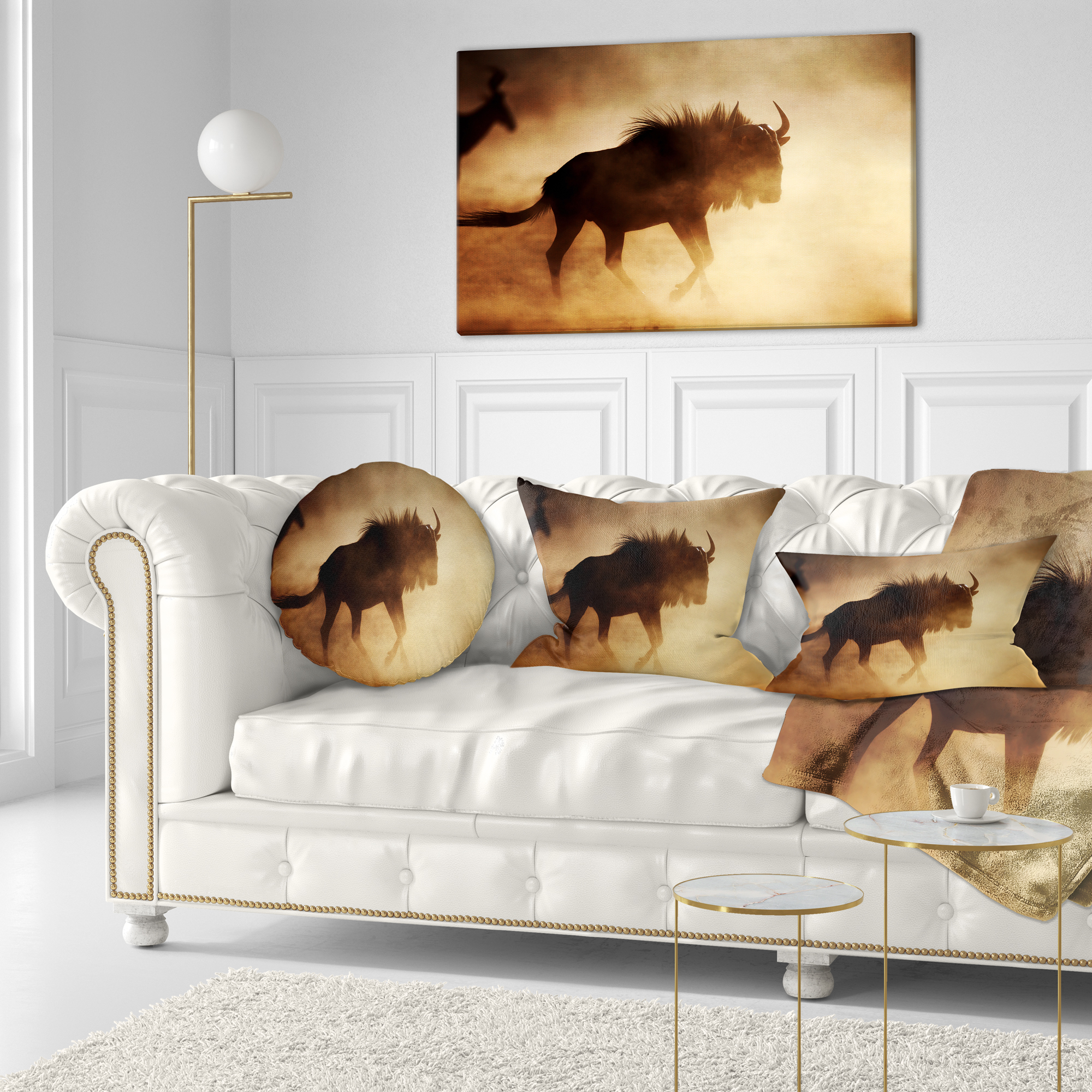 Designart Blue Wildebeest Running in Dust - African Throw Pillow - 12x20