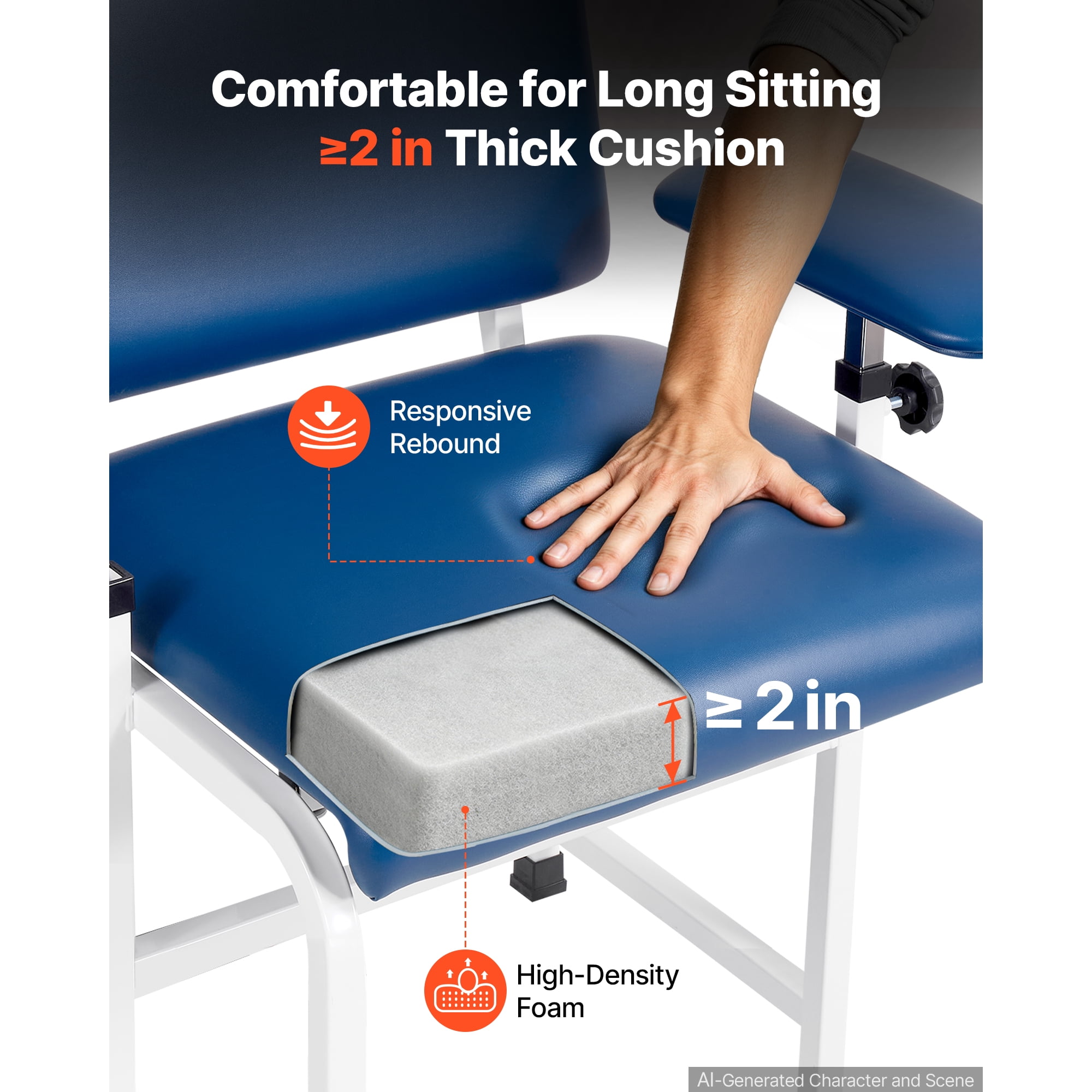 KFFKFF Phlebotomy Chair with 500 lbs Capacity, Adjustable Armrests, Soft Padded Seat, and Easy-to-Clean PVC Leather for Medical Use in Hospitals and Clinics