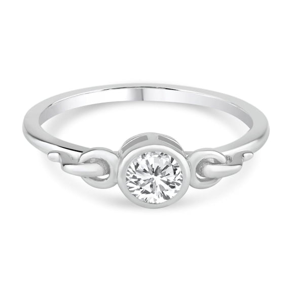 Sterling Silver .925 Rhodium Plated Bezel Set Clear Cubic Zirconia Ring White Jewelry Female Size 6