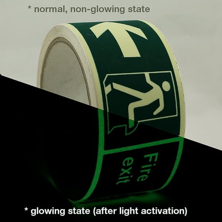 2 Glow In The Dark Tape JVCC GLW-S Glow in the Dark Signaling Tape: 2 in. x 16.4 ft. (Left Arrow Fire Exit Luminescent Lime Green) ()