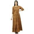 thumbnail image 1 of Bimba Women's 3/4 Sleeve Summer Cotton Maxi Dress Drawstring Waist, 1 of 9