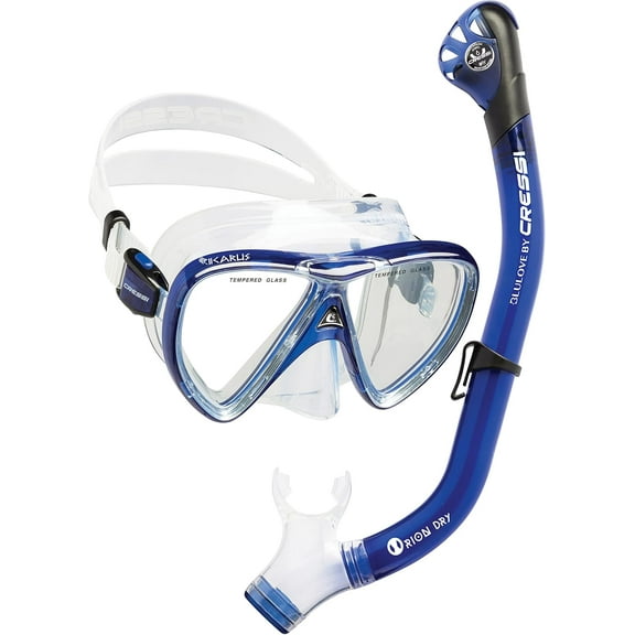 Cressi Adult Snorkeling Kit, Combo Mask & Dry Snorkel Ikarus Orion, Cobalt