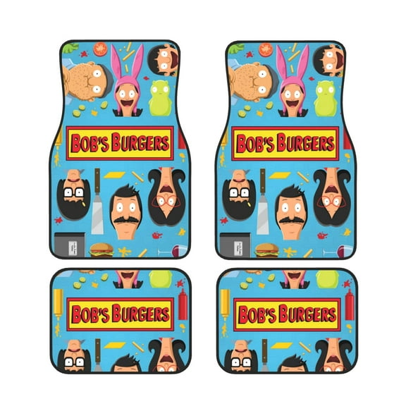 Bob's Burgers Print Car Floor Mat Durable Fabric Heavy Duty Auto Floor Carpets 4pcs/Set Vehicle Floor Protector Mats for Front and Rear